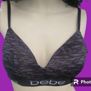 Bebe padded sports bra sporty athletic activewear in black and gray size 34B.